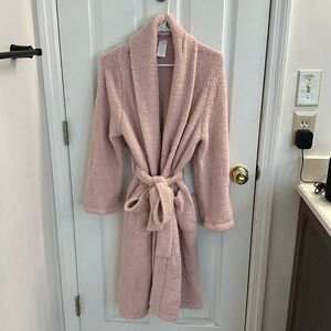 Plush warm cozy pink robe.  Size S/M.  70% polyester 30% recycled polyester